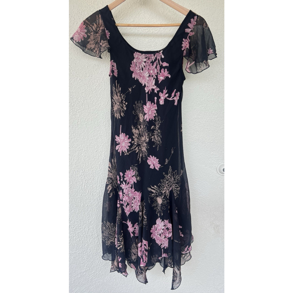 VTG Y2K Miss Anastasia Floral Handkerchief Dress XXS Flutter Sleeve Fairy Whimsy